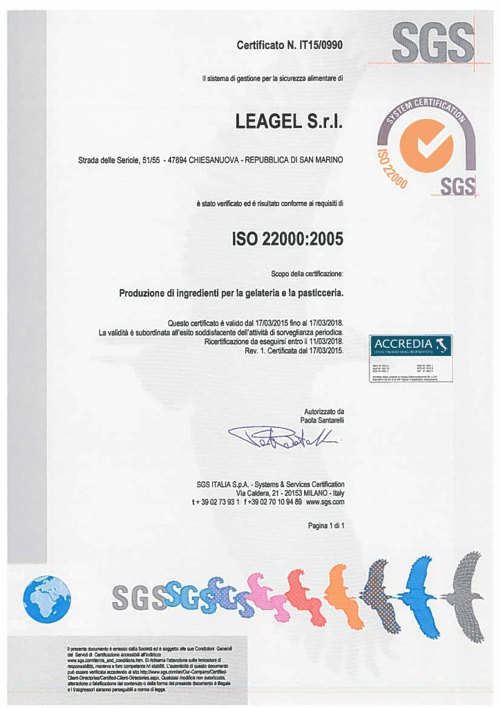Leagel S.r.l. ISO 22000
